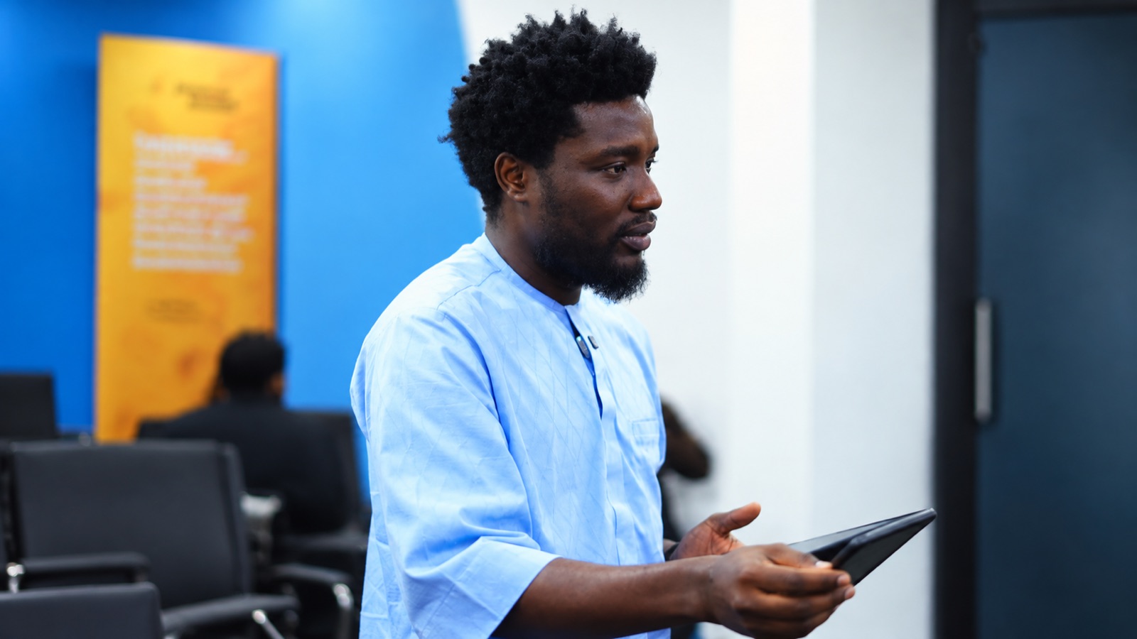 Seun Ajayi speaking to TGM Academy students